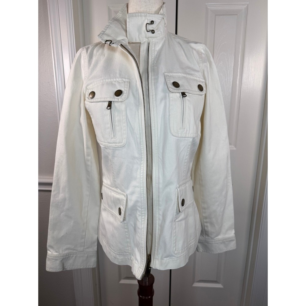 Lauren Ralph Lauren White Denim Utility Jacket Petite Medium Quilted Elbow Patch